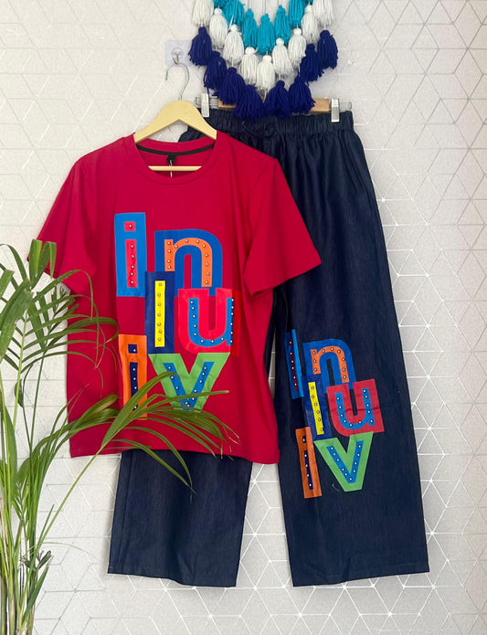 Cotton lycra Top & Denim Pant