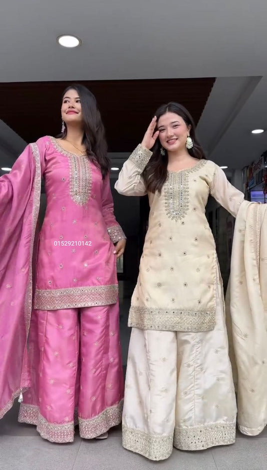 Festive Kurti, Plazzo & Dupatta Set