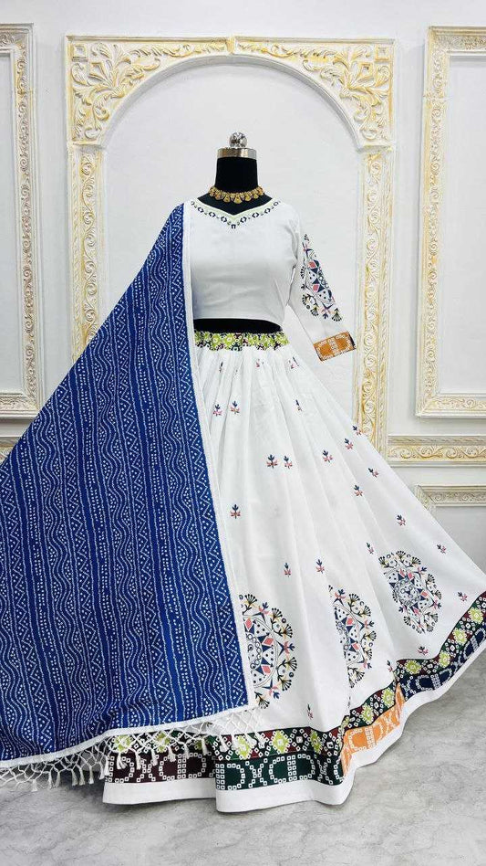 Digital printed Lehenga with mirror work
