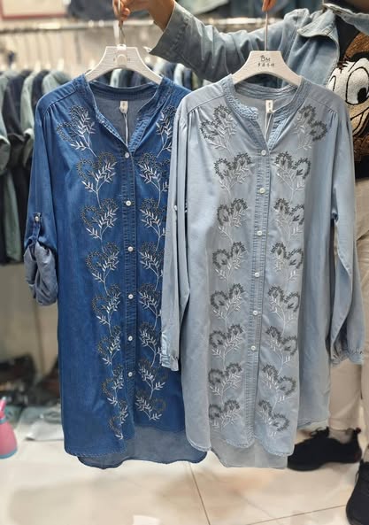 Luxury Denim Embroidery Dress