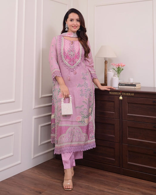 Lilac Muslin Pakistani Suit,