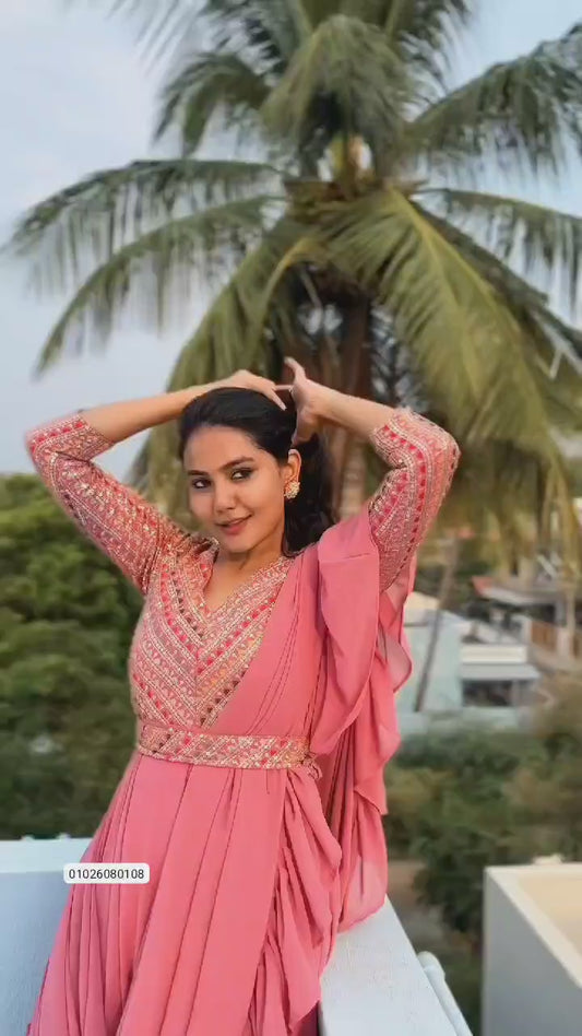 Premium Kurtis Style Gown with Frill Dupatta